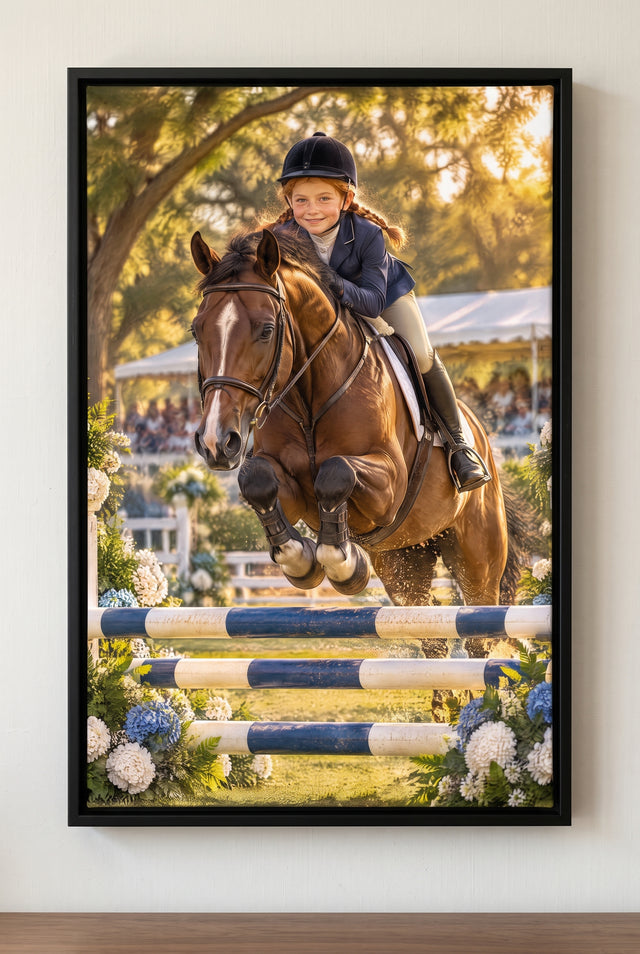 Equestrian Grand Prix Jump Portrait floater-framed canvas on the wall