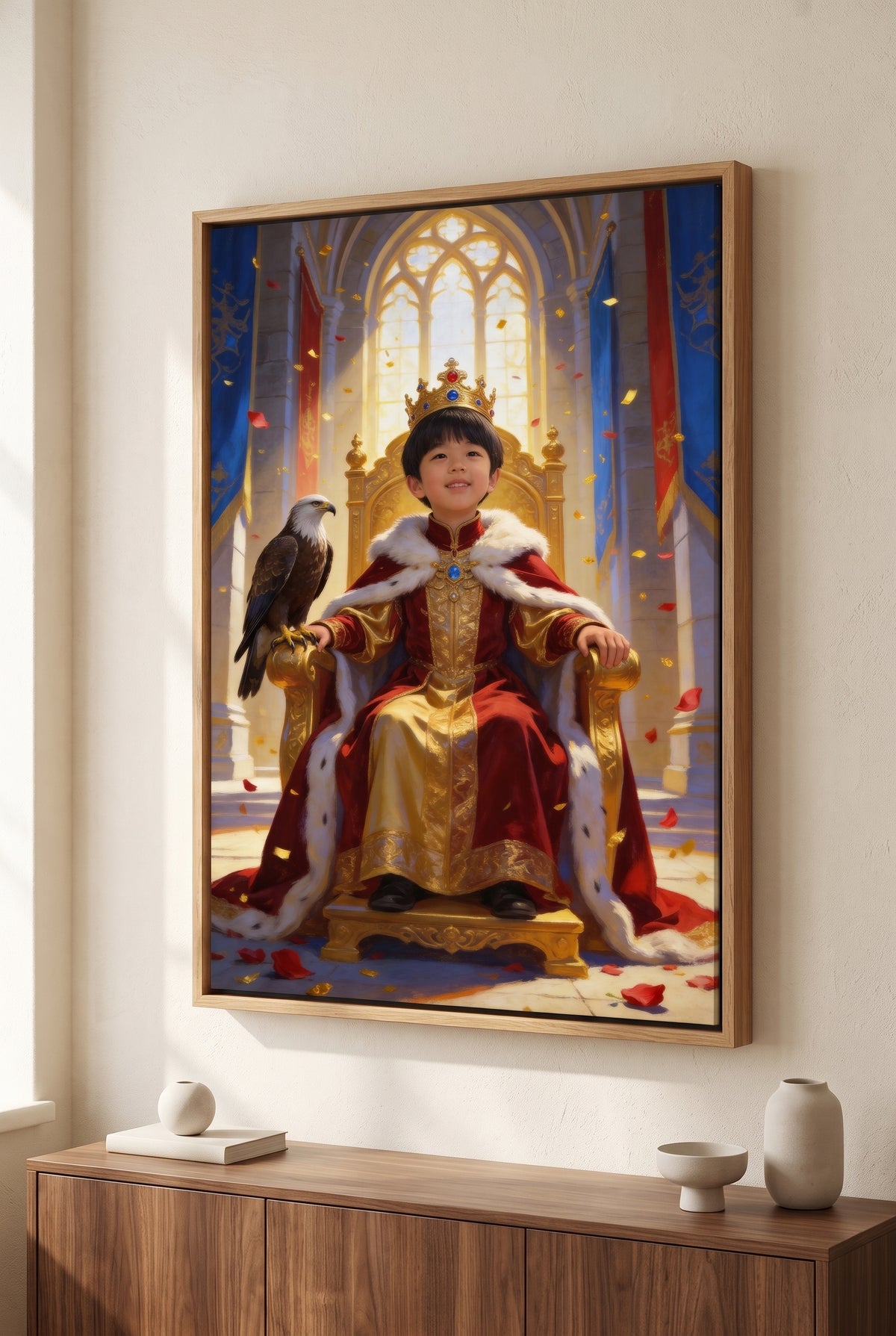 Young King Portrait floater-framed canvas on the wall