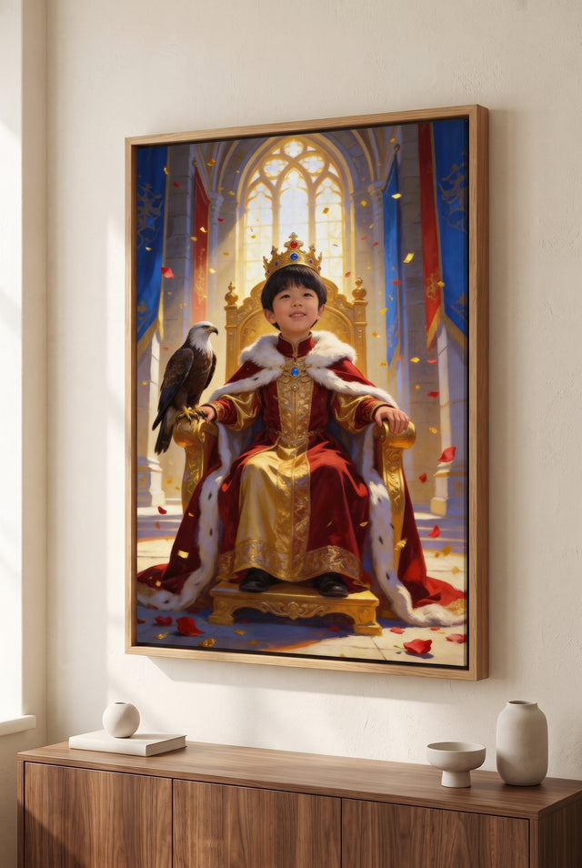 Young King Portrait floater-framed canvas on the wall