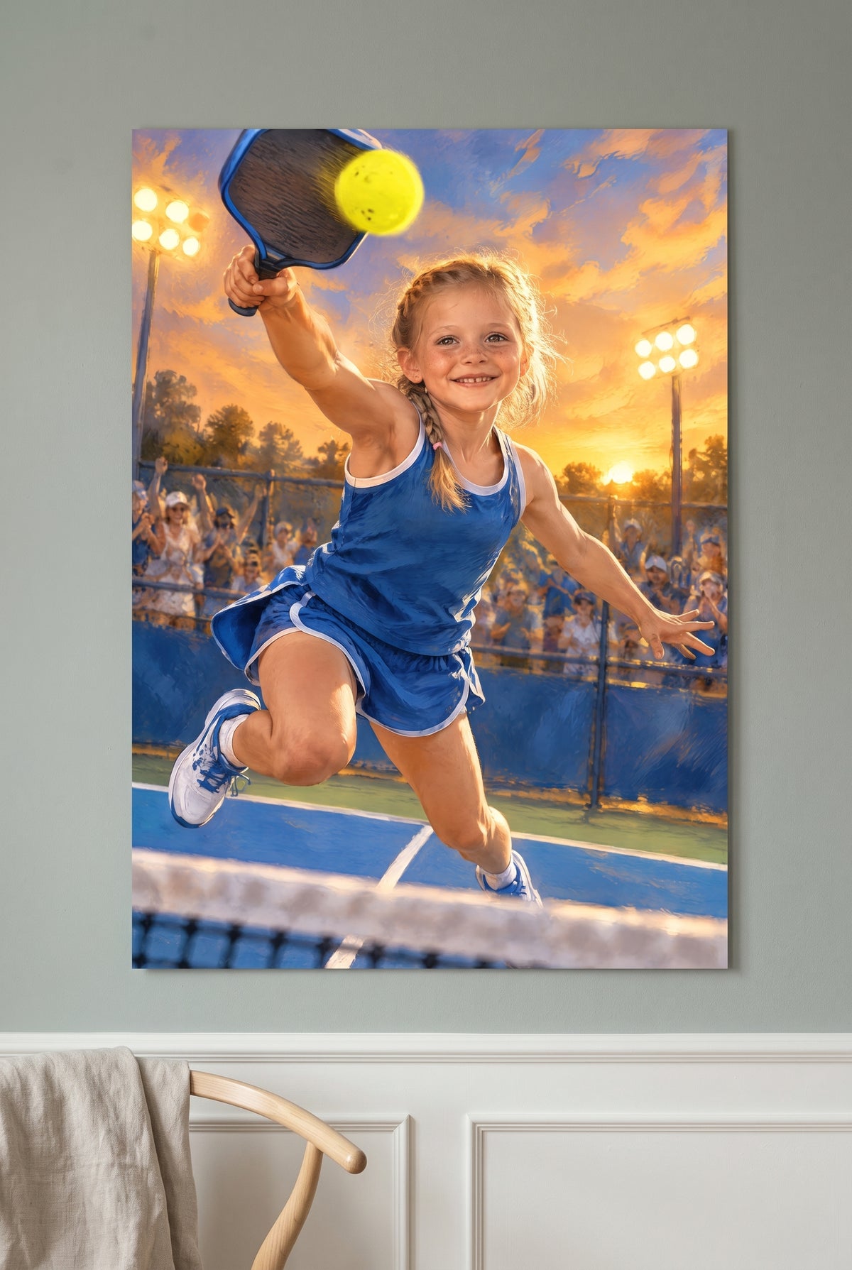 Championship Pickleball Smash Portrait unframed fine-art paper print on the wall