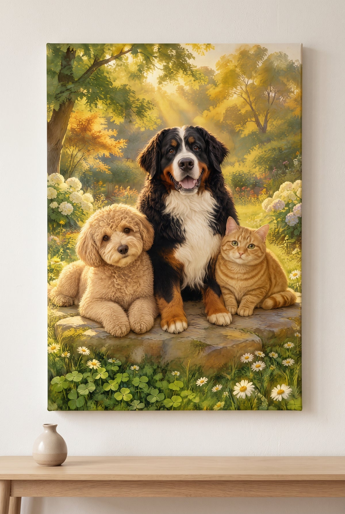 The Whole Pack Together Portrait stretched gallery-wrap canvas on the wall