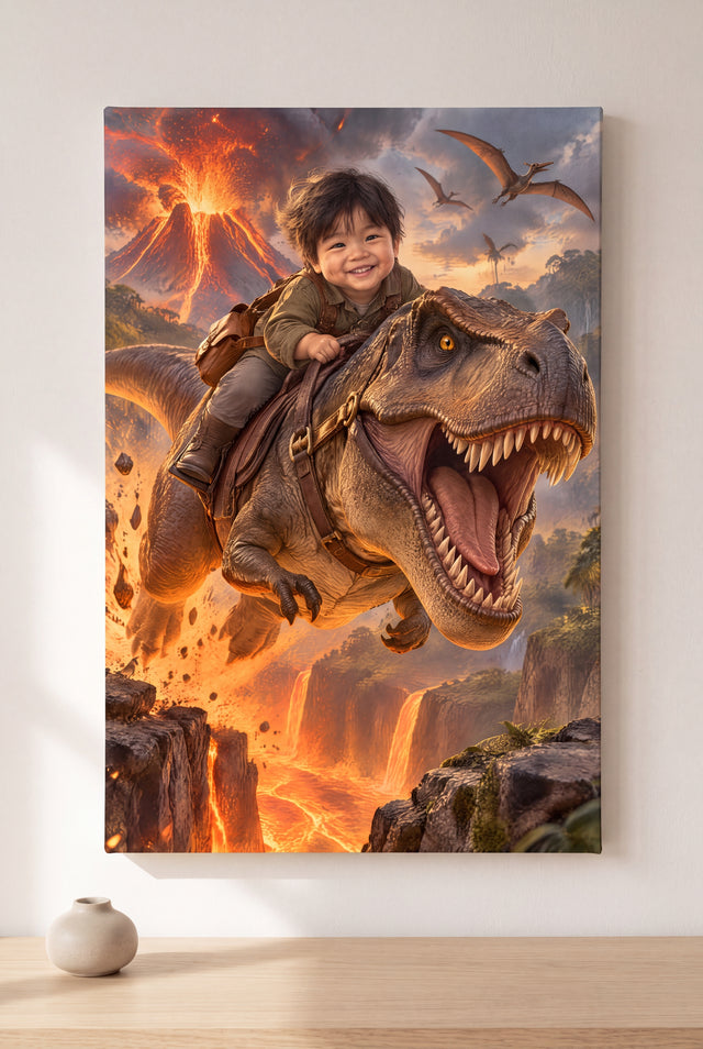 Dinosaur Rider Portrait stretched gallery-wrap canvas on the wall
