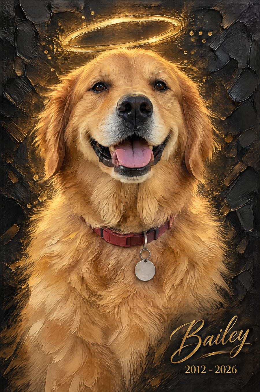 Impasto Oil Pet Memorial Halo Portrait flat artwork made from an example photo