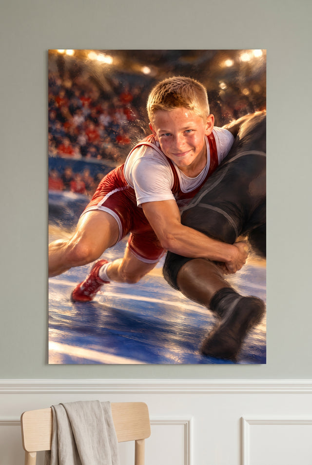 Wrestling Stance Portrait takedown edition unframed fine-art paper print on the wall