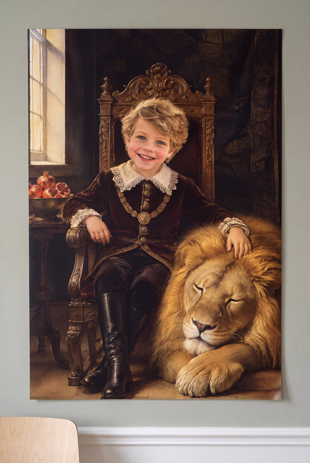 The Heir and the Lion Portrait unframed fine-art paper print on the wall