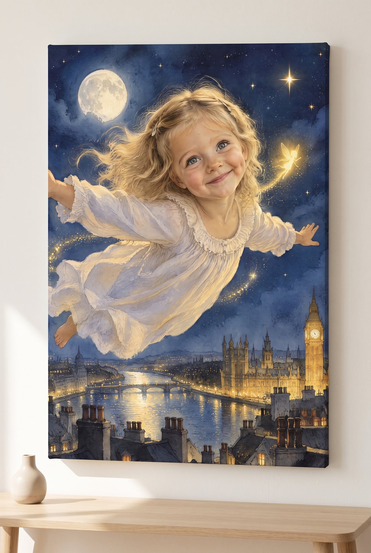 Second Star to the Right Portrait stretched gallery-wrap canvas on the wall