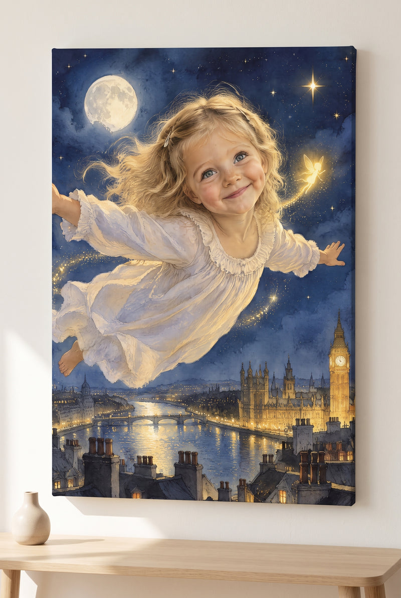 Second Star to the Right Portrait stretched gallery-wrap canvas on the wall