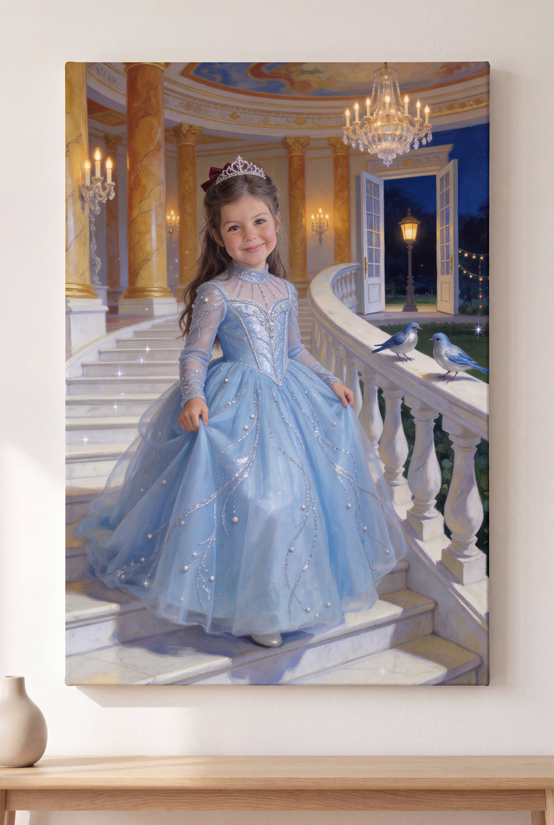 Blue Princess Portrait stretched gallery-wrap canvas on the wall