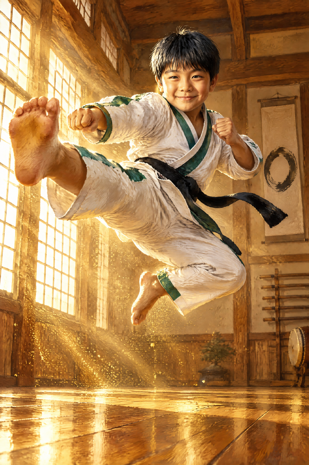 Martial Arts Flying Kick Portrait flat artwork made from an example photo