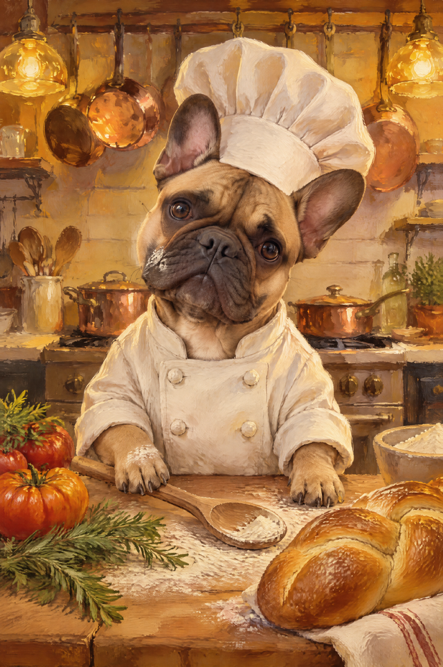Head Chef Kitchen Pet Portrait flat artwork made from an example photo