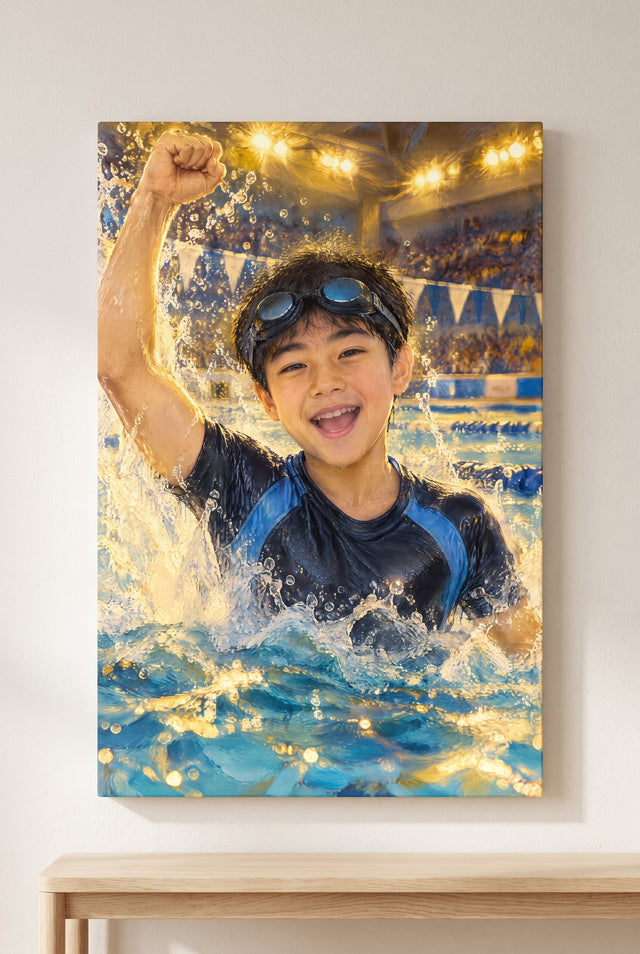 Swimming Gold-Medal Touch Portrait stretched gallery-wrap canvas on the wall