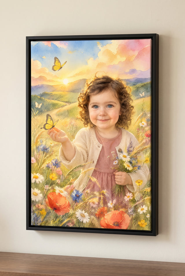 Wildflower Hilltop Wonder Portrait - floating frame canvas on the wall