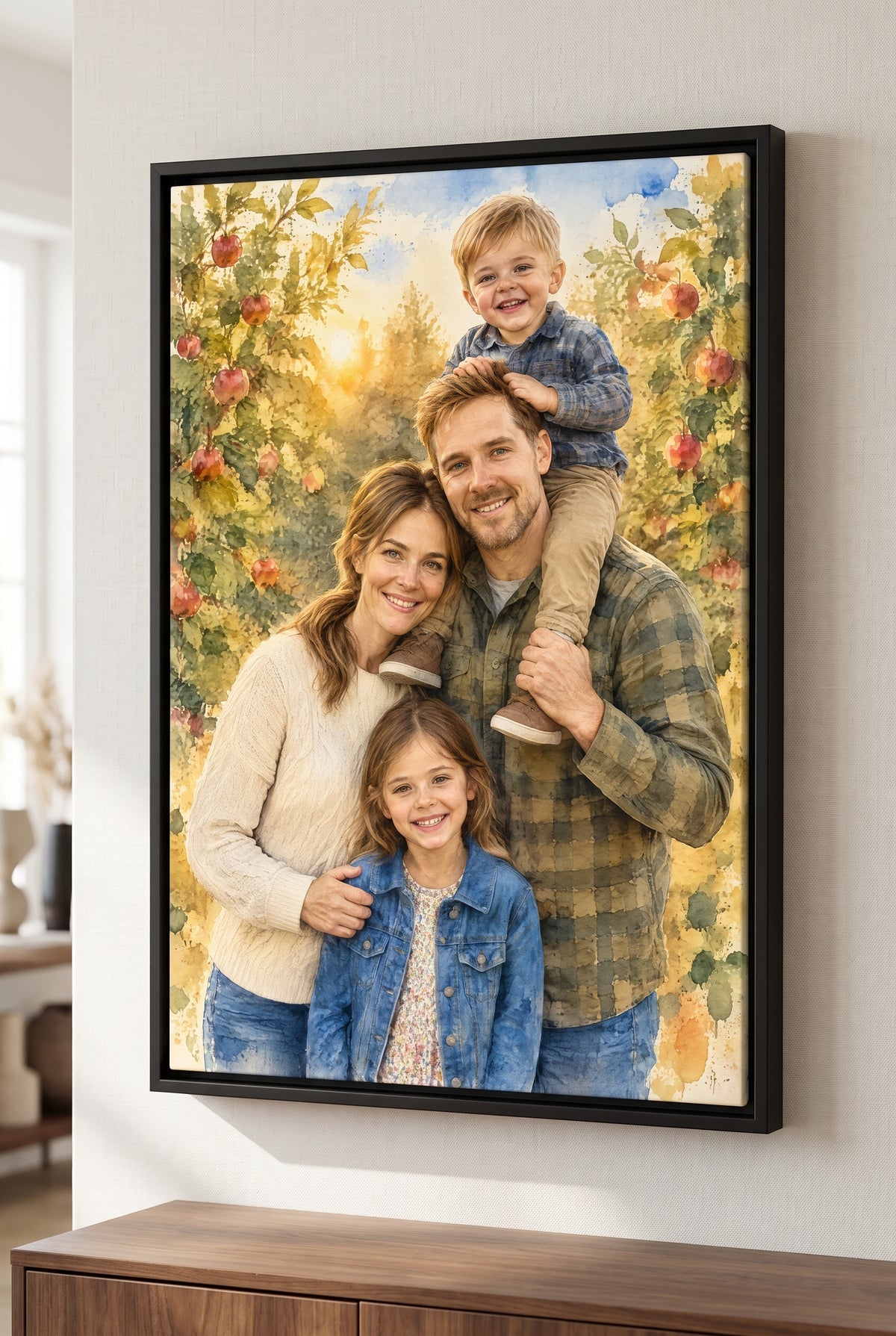 Classic Watercolor Portrait - floating frame canvas on the wall