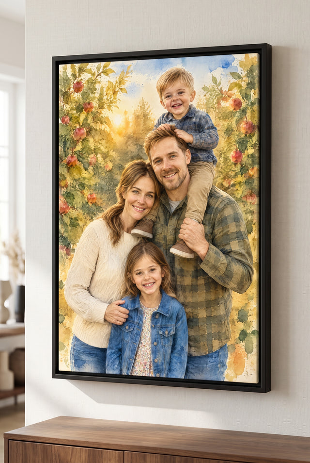 Classic Watercolor Portrait - floating frame canvas on the wall