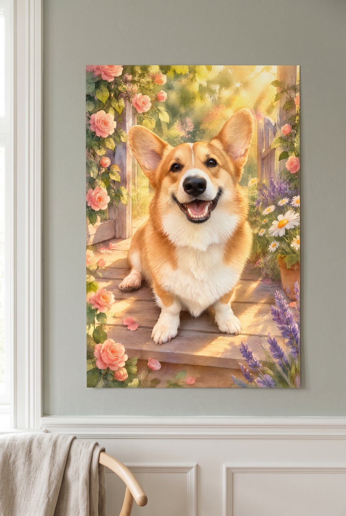 Afternoon Garden Sunbeam Pet Portrait - Vivid unframed fine-art paper print on the wall