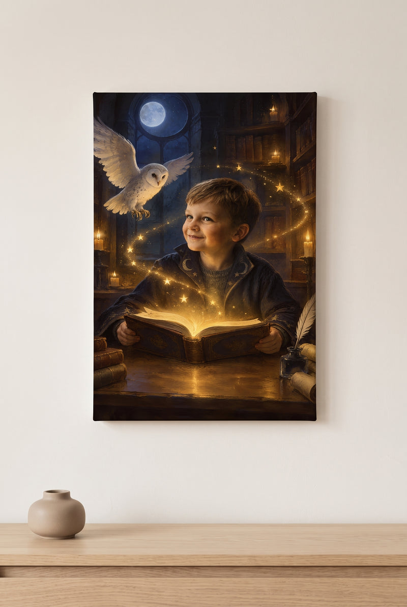 The First Spell Portrait stretched gallery-wrap canvas on the wall
