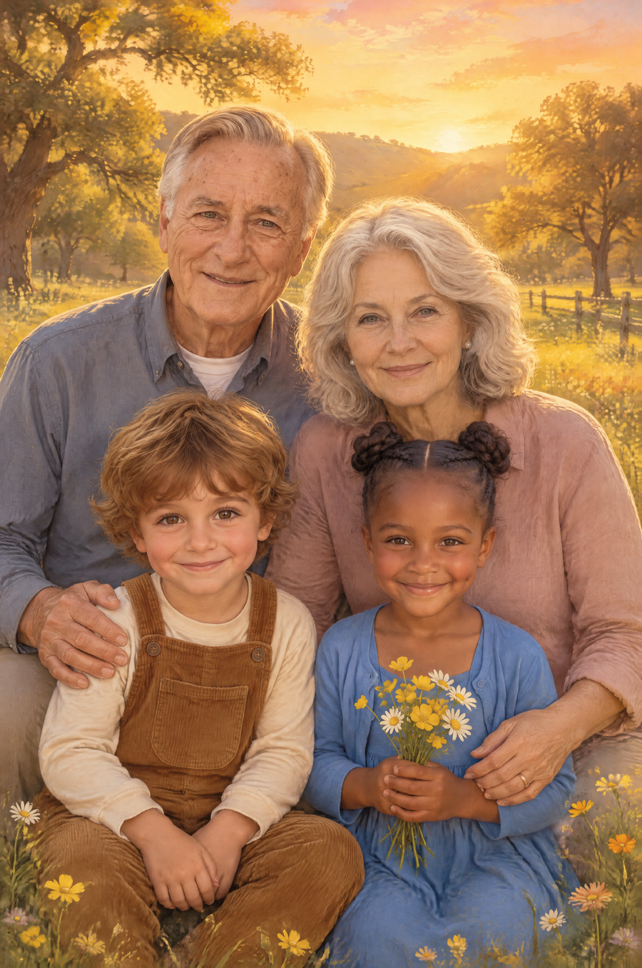 Together in Golden Light Portrait flat artwork made from an example photo