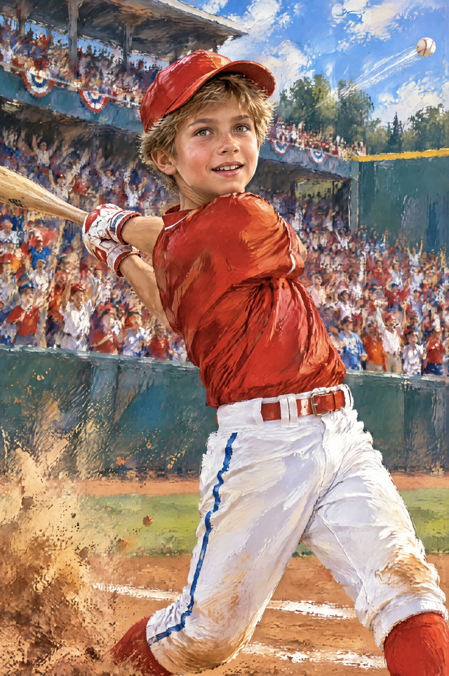 Baseball Home Run Hero Portrait flat artwork made from an example photo