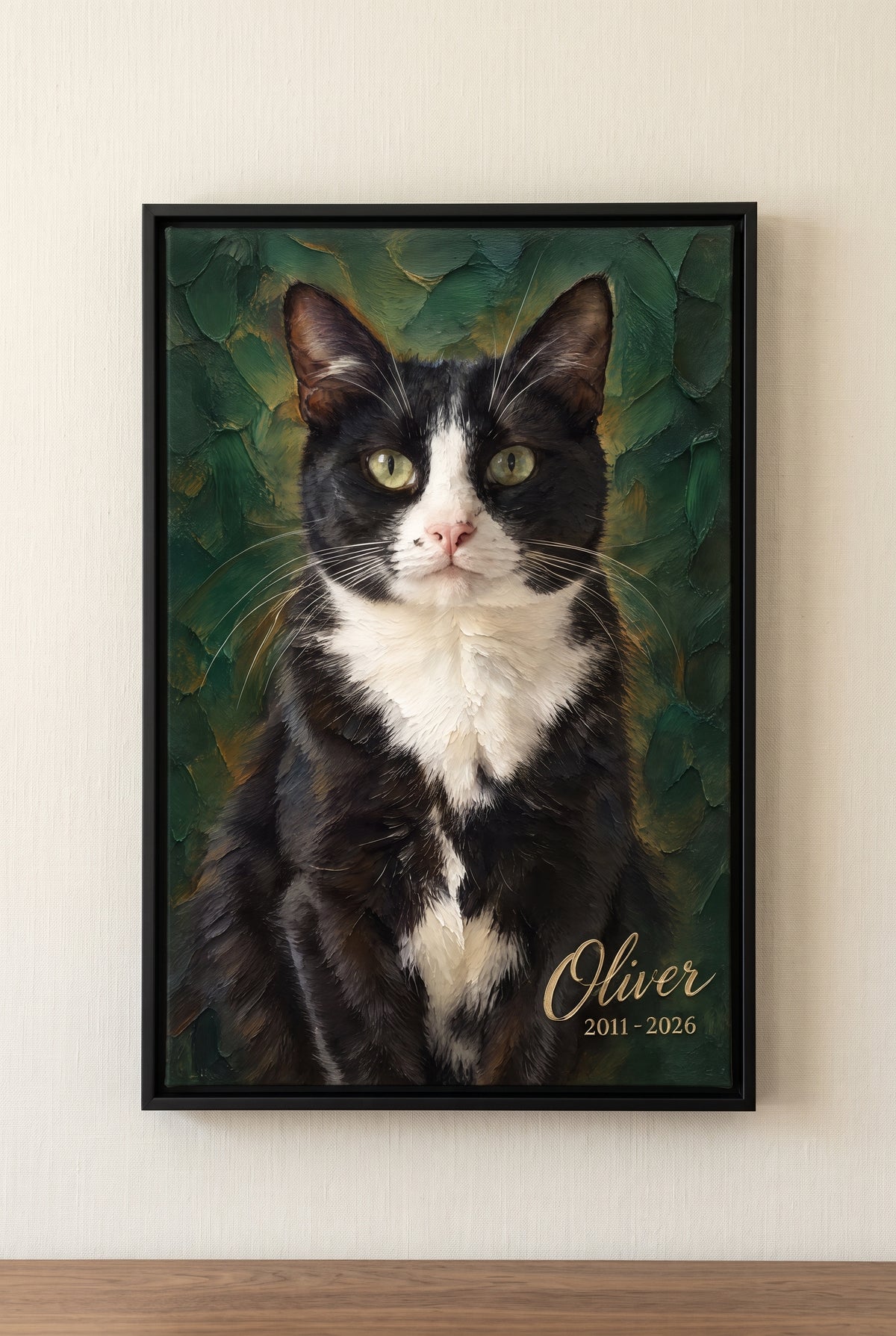 Impasto Oil Classic Pet Tribute floater-framed canvas on the wall