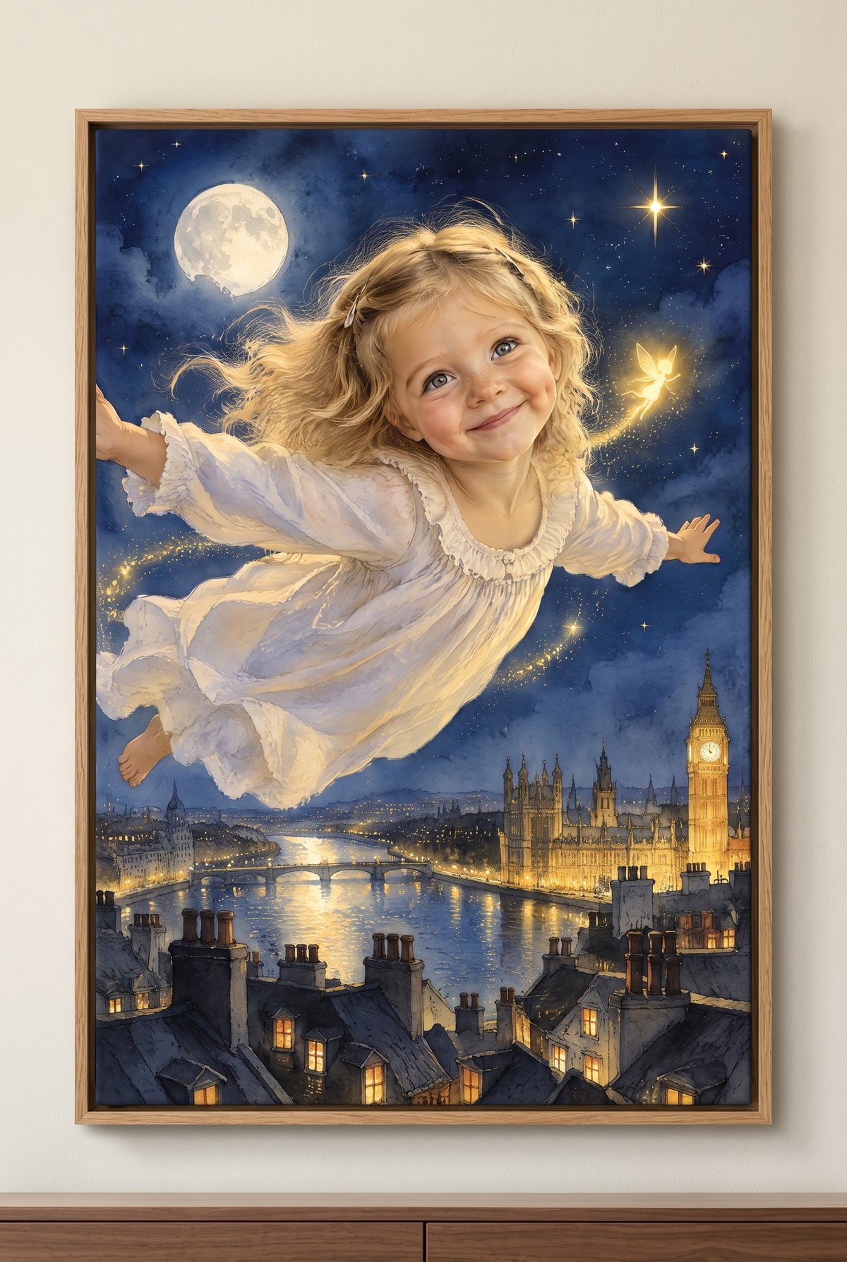 Second Star to the Right Portrait floater-framed canvas on the wall