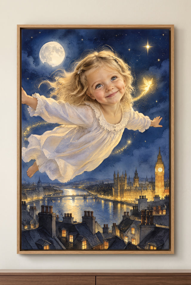 Second Star to the Right Portrait floater-framed canvas on the wall