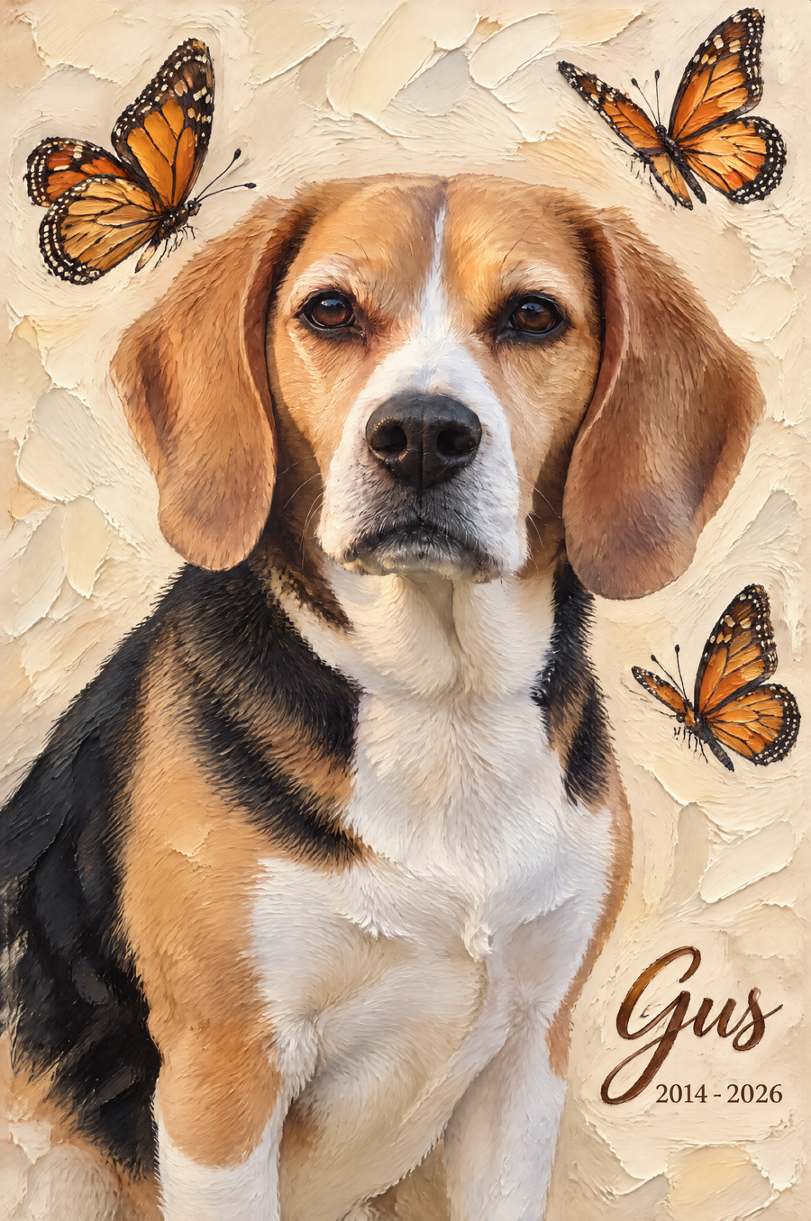 Impasto Oil Pet Memorial Butterflies Portrait flat artwork made from an example photo