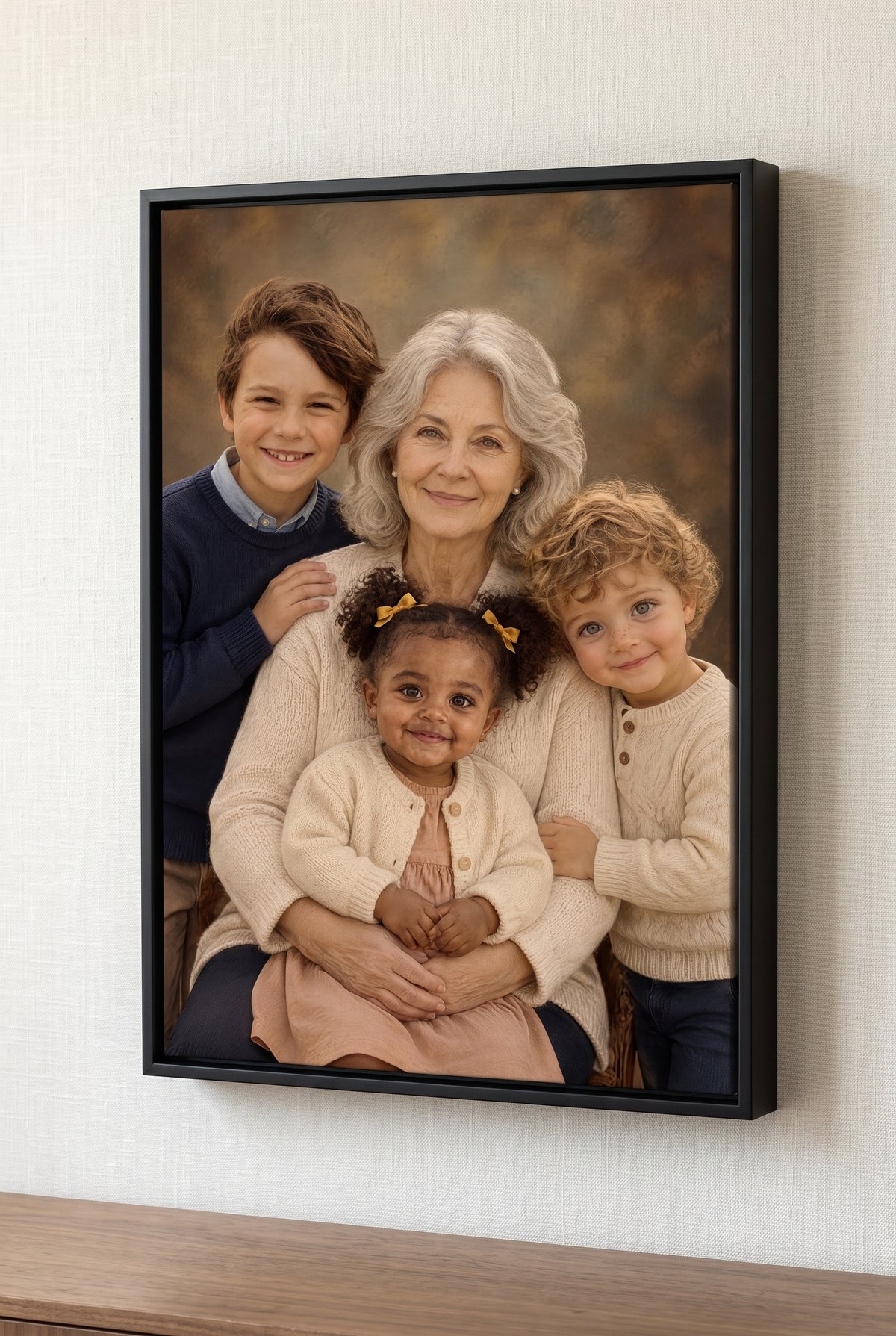 Heirloom Studio Oil Reunion floater-framed canvas on the wall