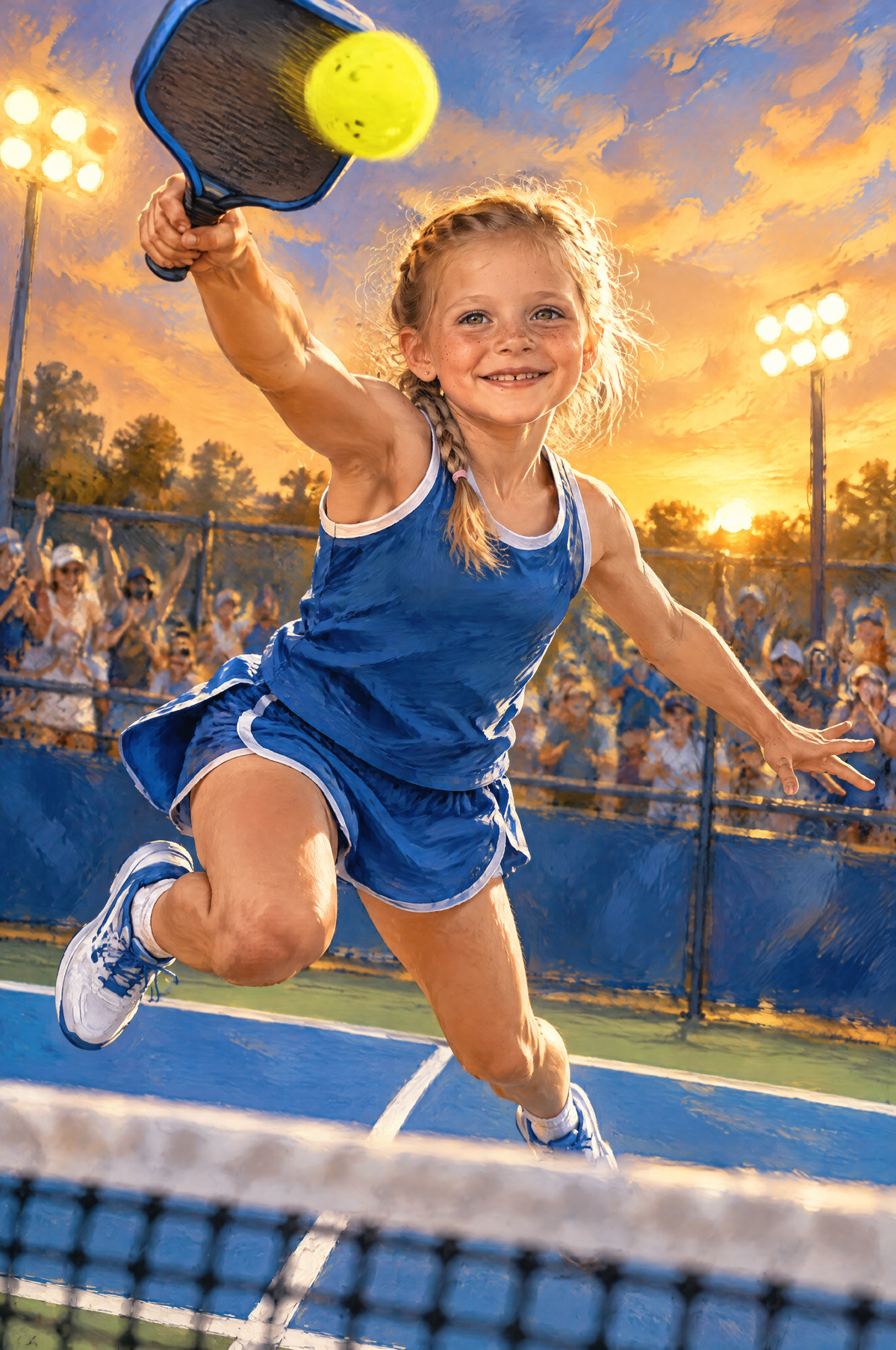 Championship Pickleball Smash Portrait flat artwork made from an example photo