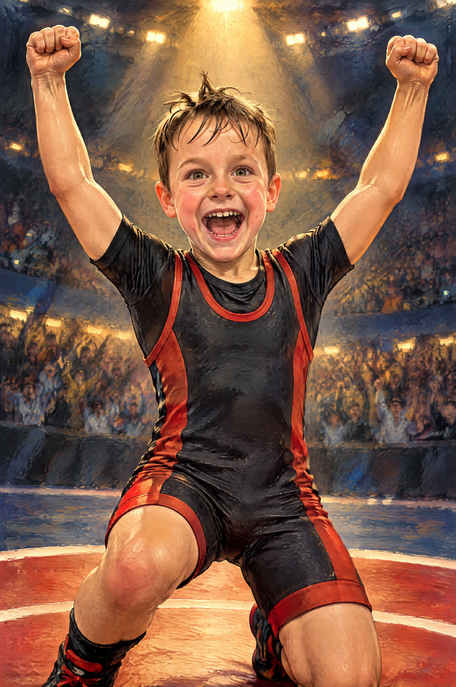 Wrestling Finals Triumph Portrait flat artwork made from an example photo