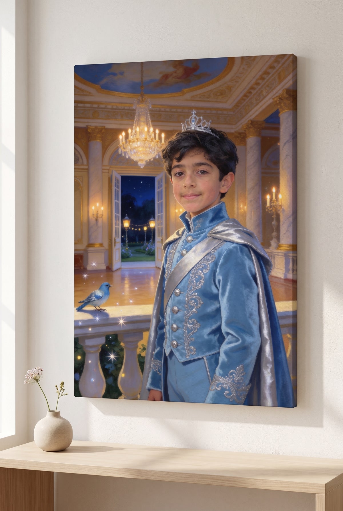 Blue Prince Portrait stretched gallery-wrap canvas on the wall