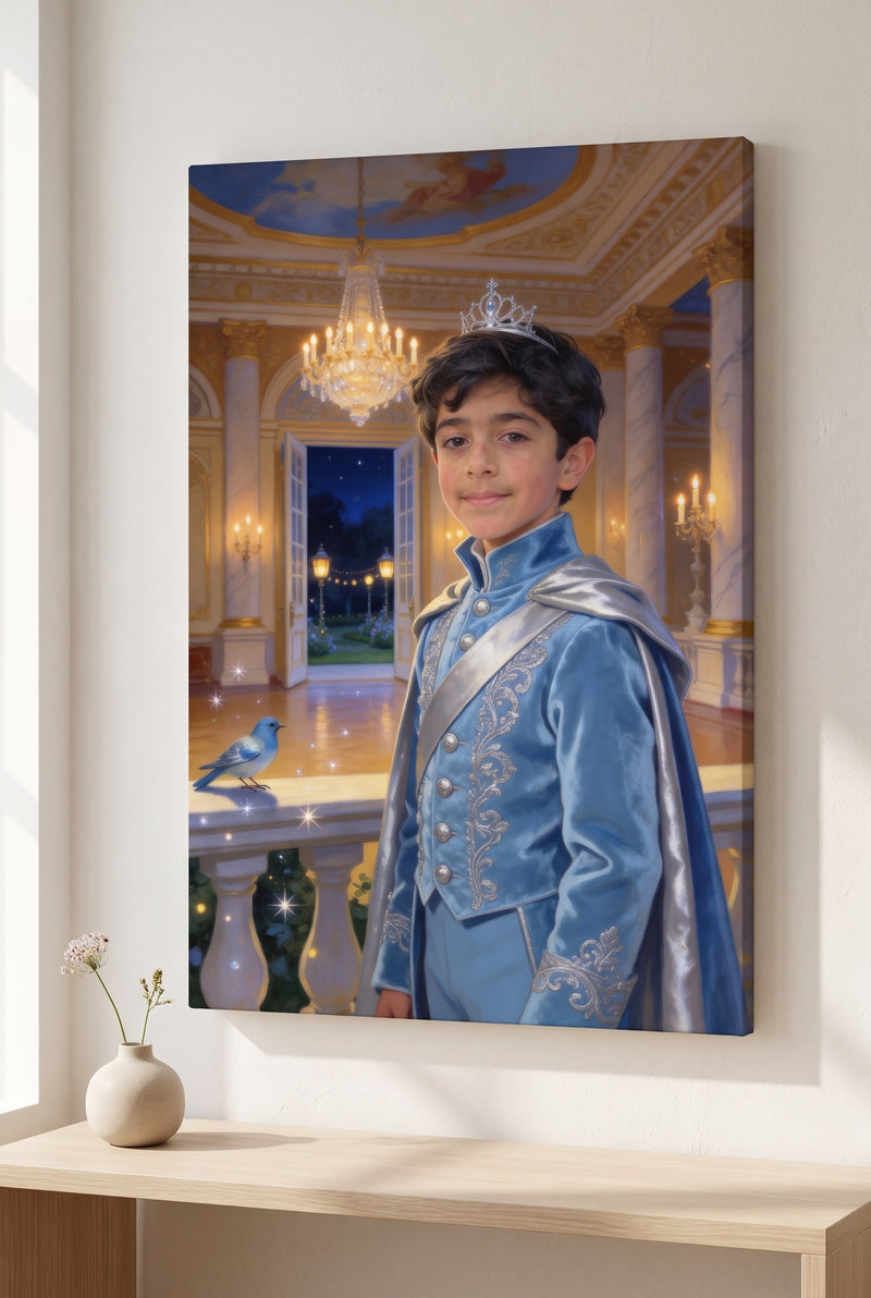 Blue Prince Portrait stretched gallery-wrap canvas on the wall