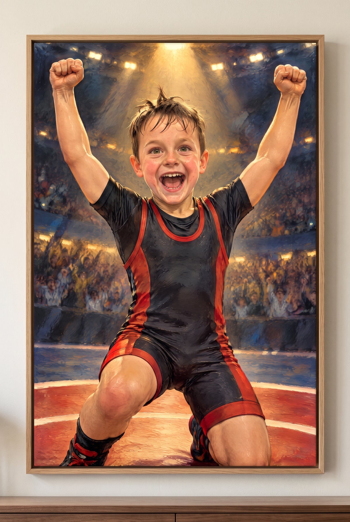 Wrestling Finals Triumph Portrait floater-framed canvas on the wall