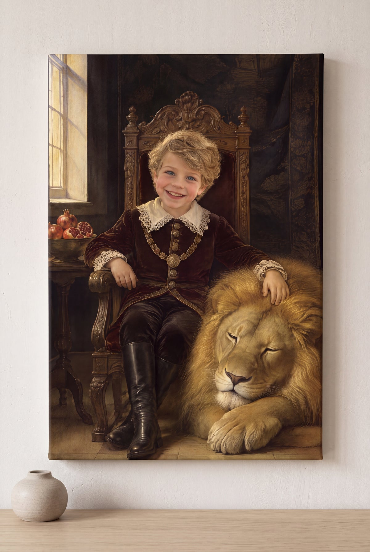 The Heir and the Lion Portrait stretched gallery-wrap canvas on the wall