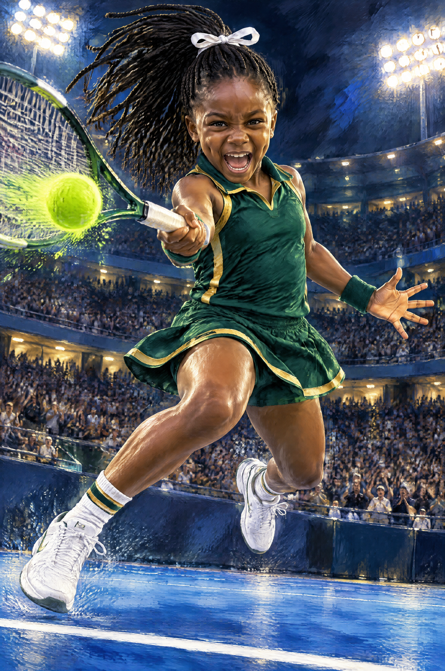 Center Court Match-Point Forehand Portrait flat artwork made from an example photo