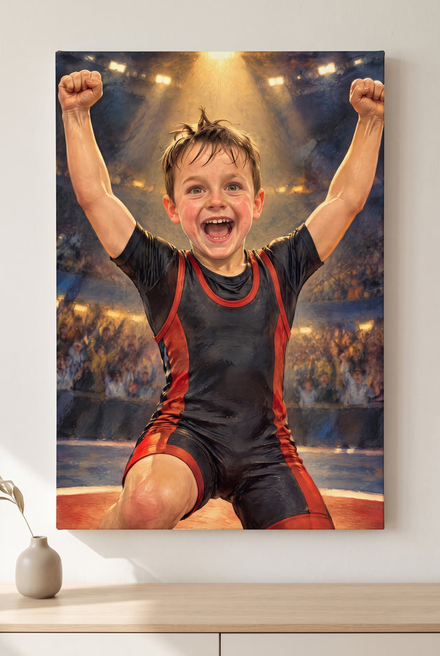 Wrestling Finals Triumph Portrait stretched gallery-wrap canvas on the wall