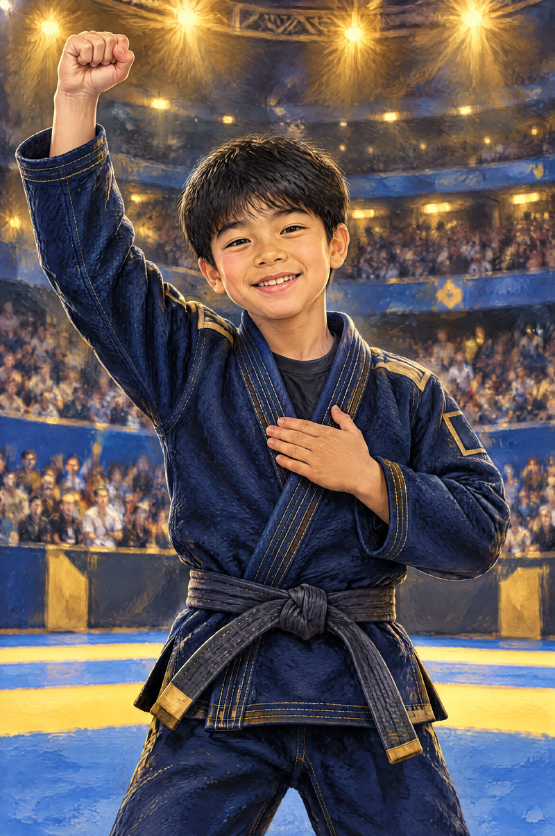 Jiu-Jitsu Championship Gold Portrait flat artwork made from an example photo