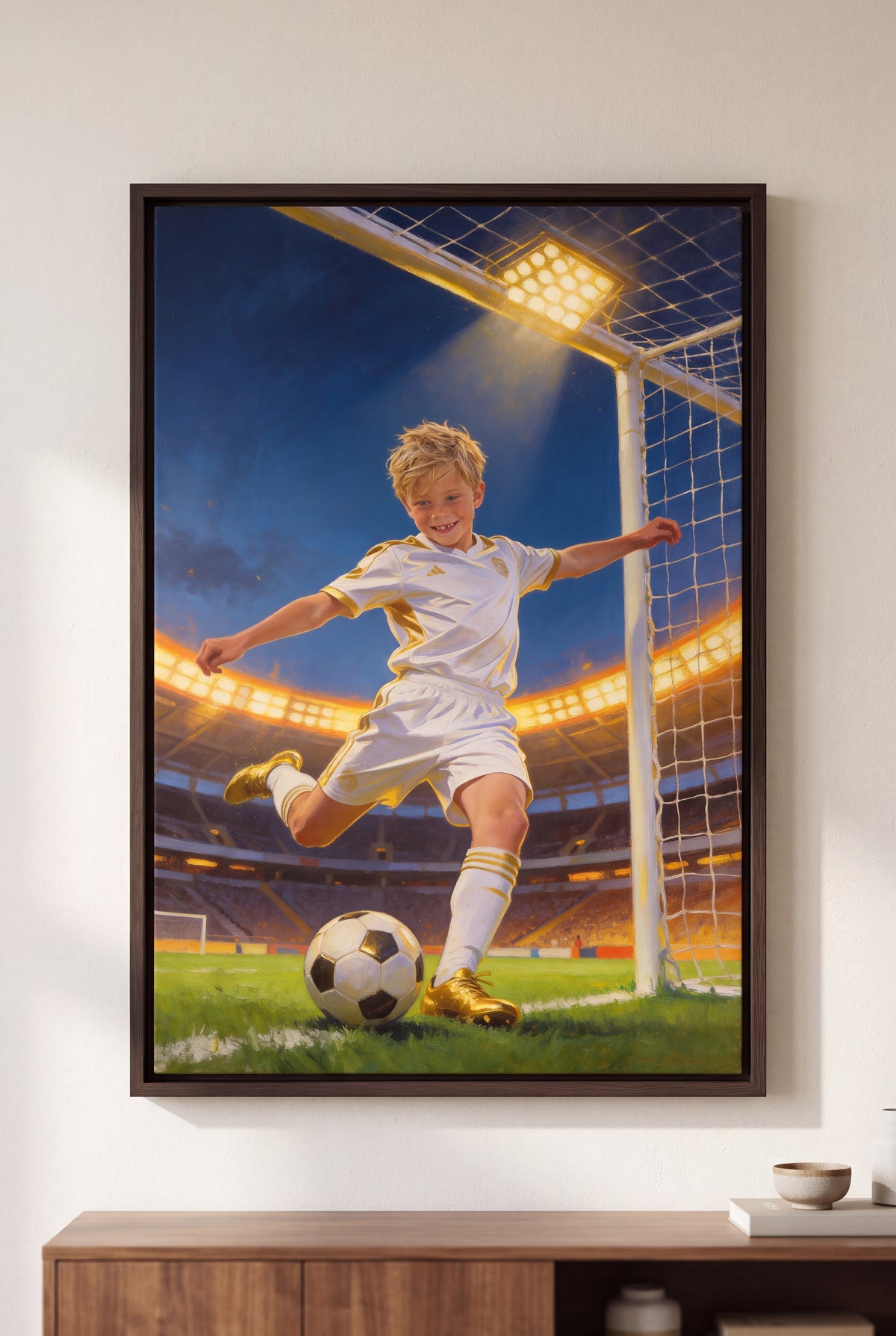 Soccer Legend Portrait floater-framed canvas on the wall