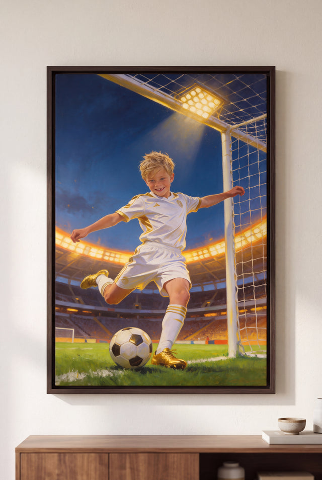 Soccer Legend Portrait floater-framed canvas on the wall