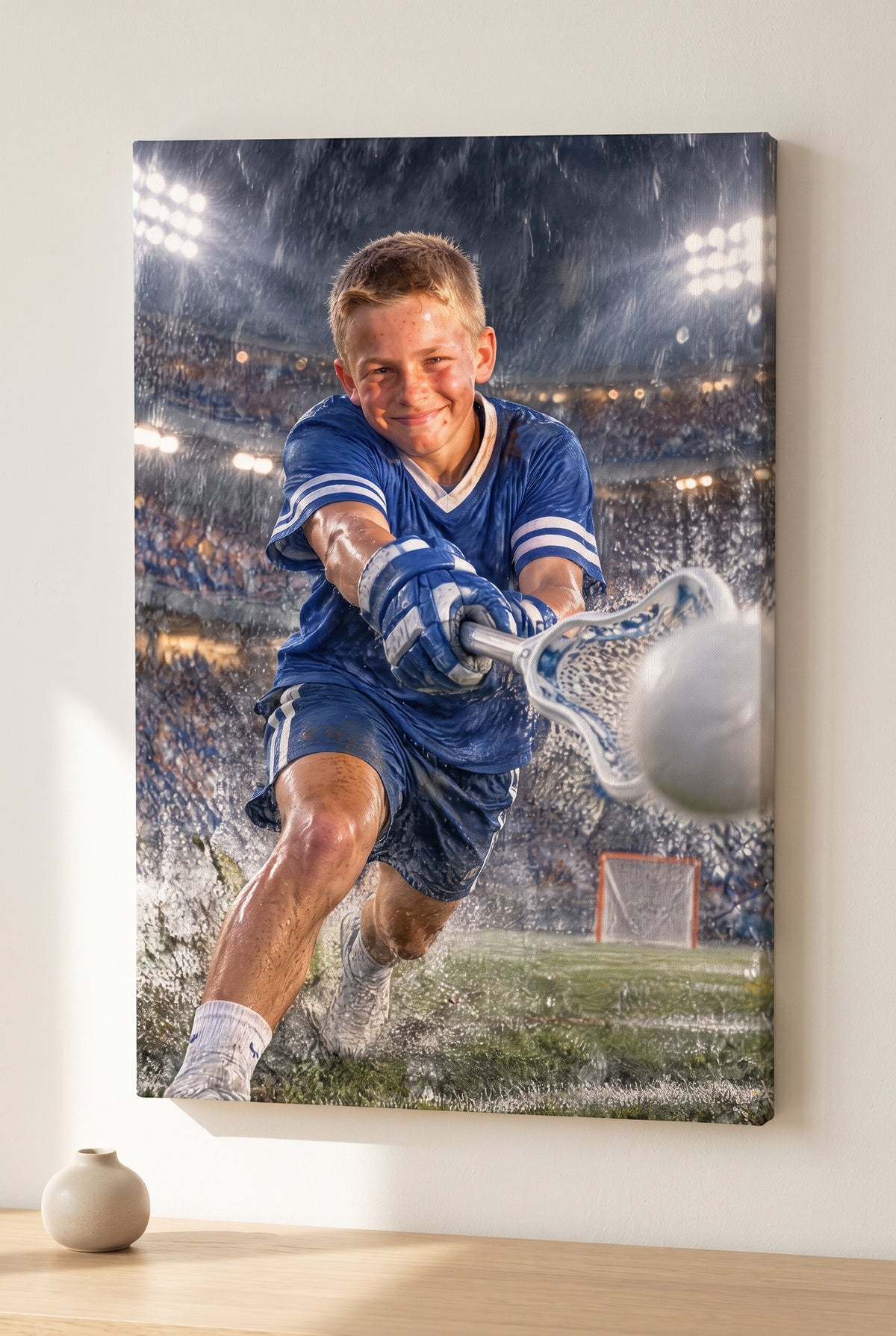 Lacrosse Overtime Shot Portrait stretched gallery-wrap canvas on the wall