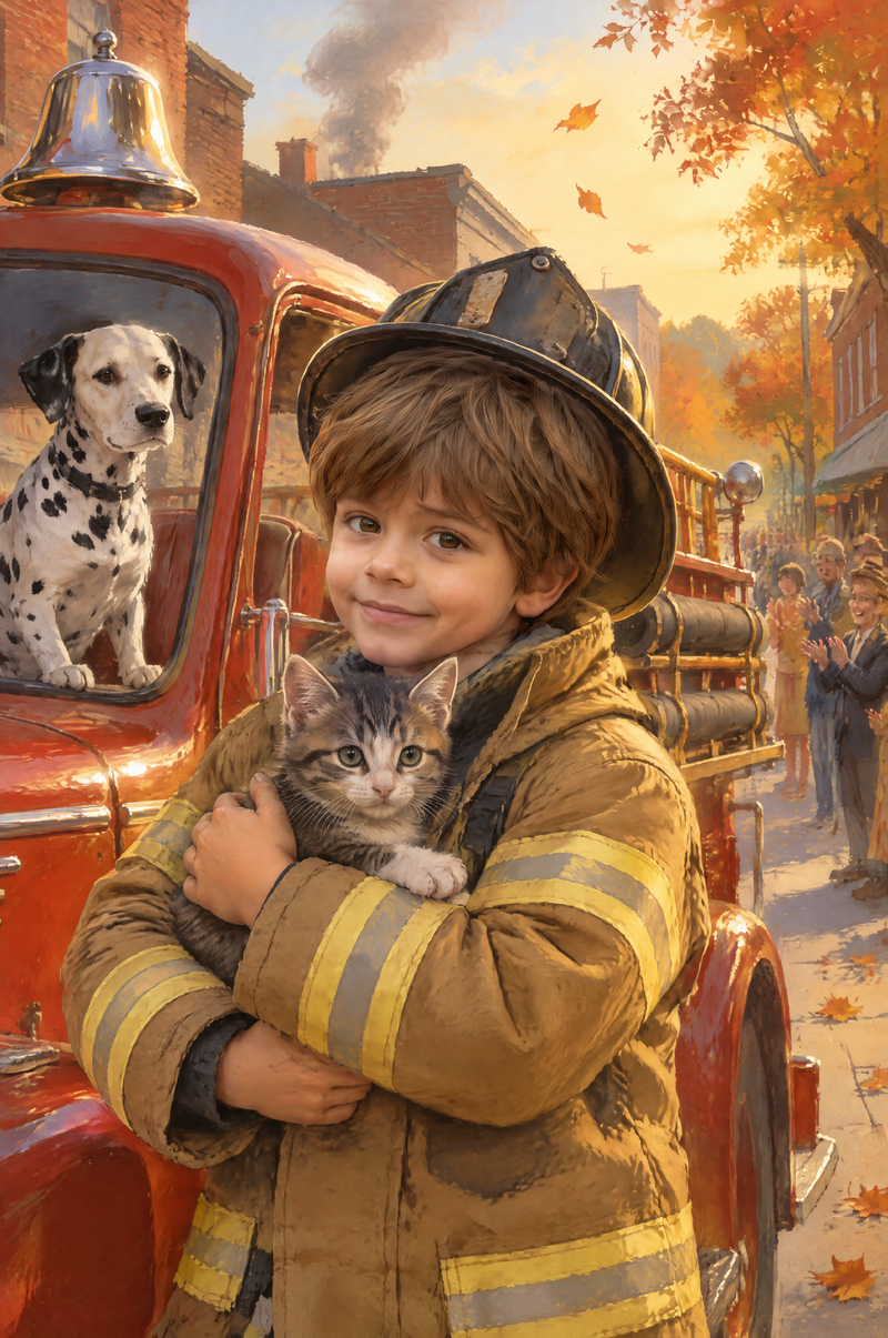 Little Firefighter Hero Portrait flat artwork made from an example photo