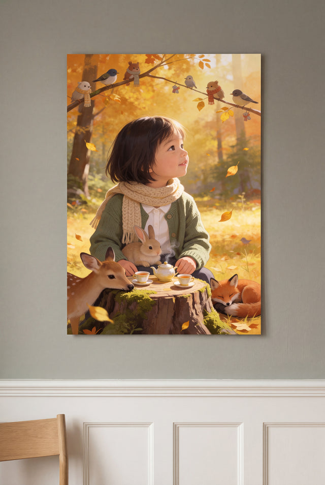 Autumn Tea Party Portrait unframed fine-art paper print on the wall