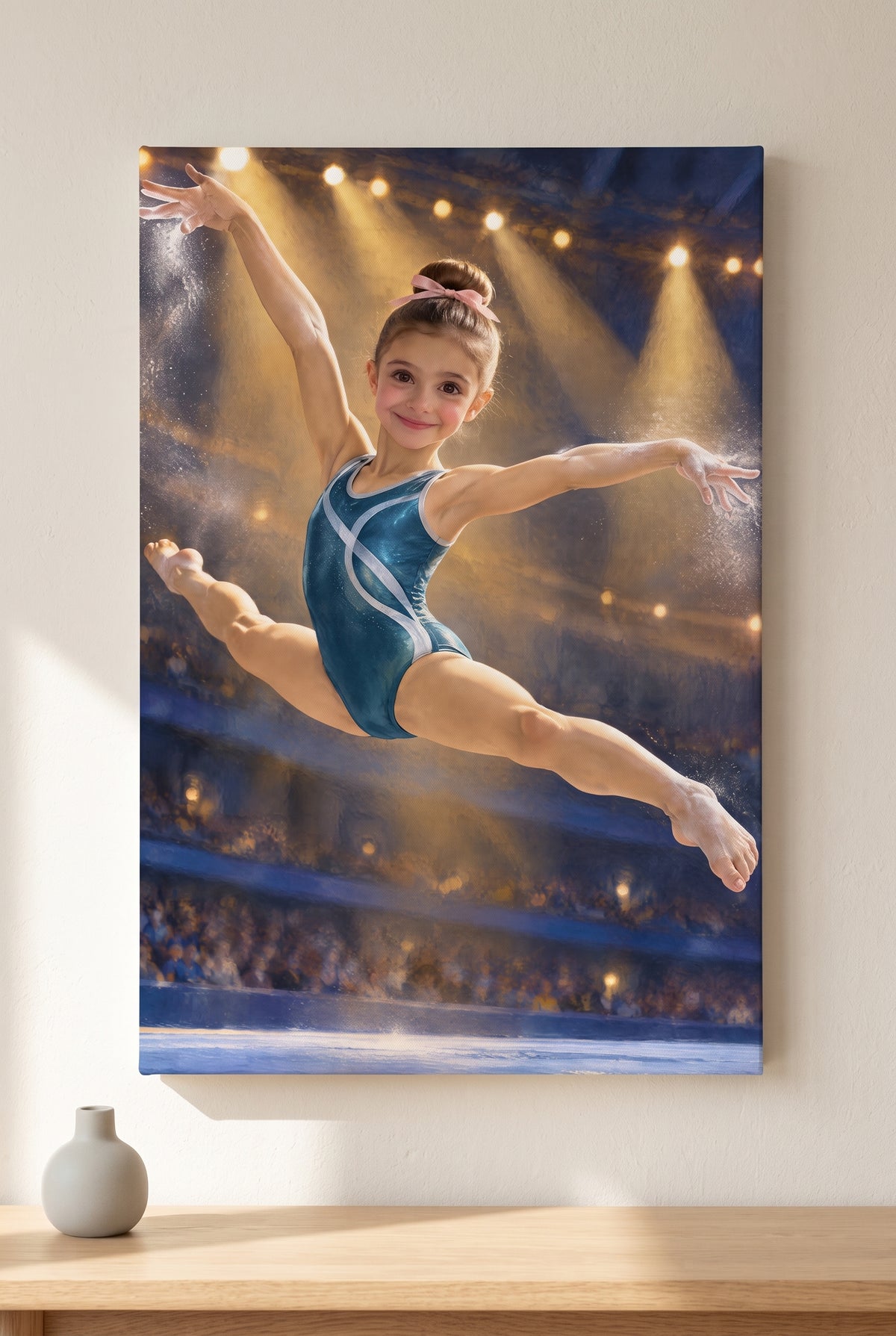 Gymnastics Spotlight Leap Portrait stretched gallery-wrap canvas on the wall