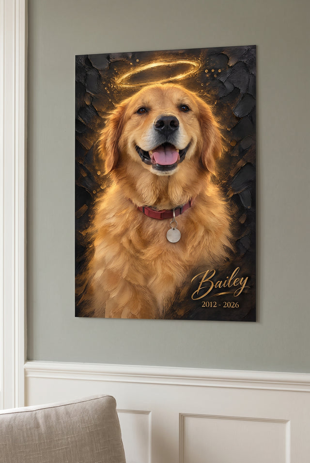 Impasto Oil Pet Memorial Halo Portrait unframed fine-art paper print on the wall