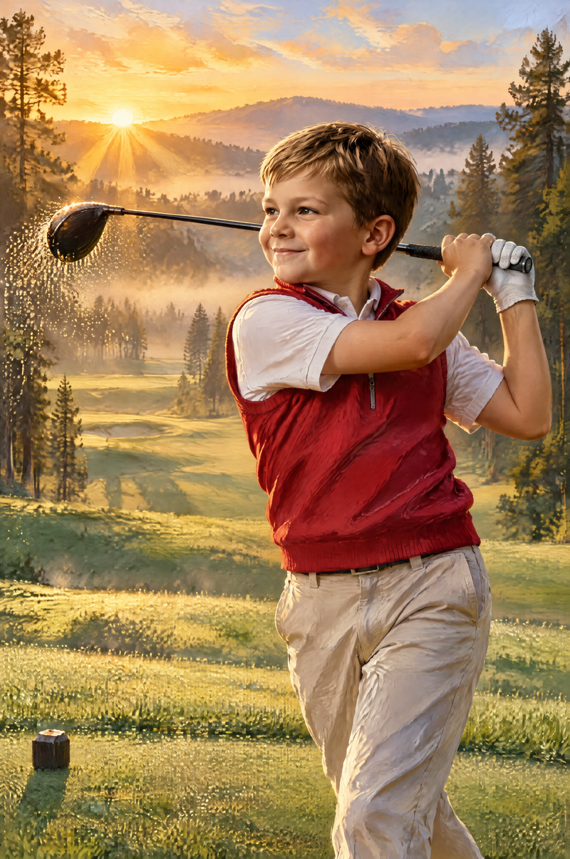 Golden Sunrise Championship Drive Portrait flat artwork made from an example photo
