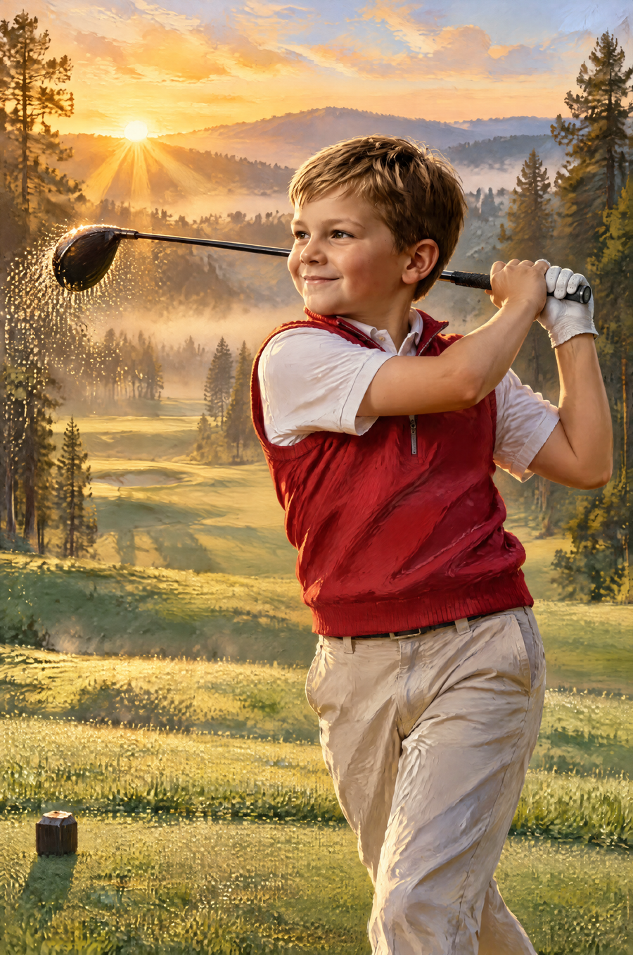Golden Sunrise Championship Drive Portrait flat artwork made from an example photo