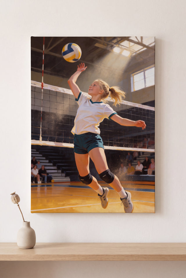 Volleyball Spike Portrait stretched gallery-wrap canvas on the wall
