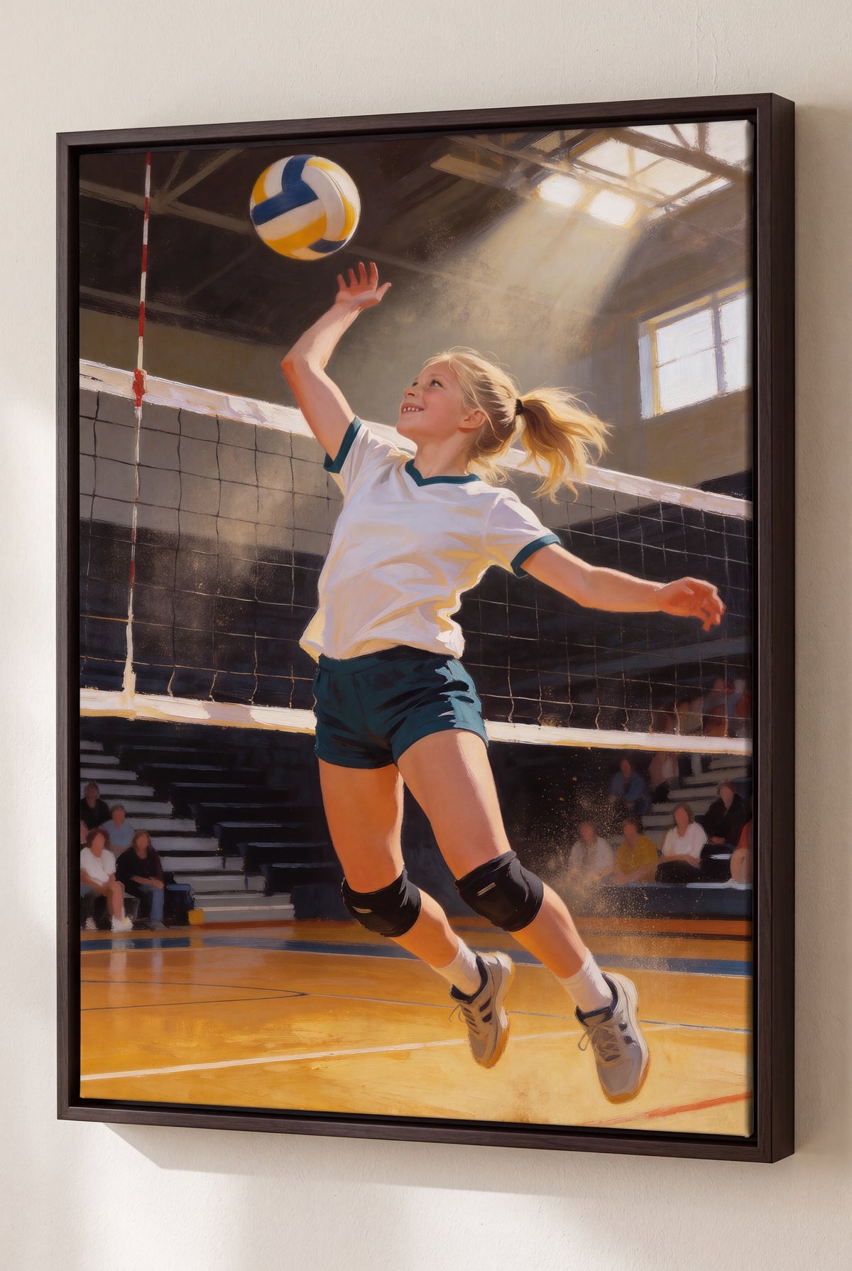 Volleyball Spike Portrait floater-framed canvas on the wall