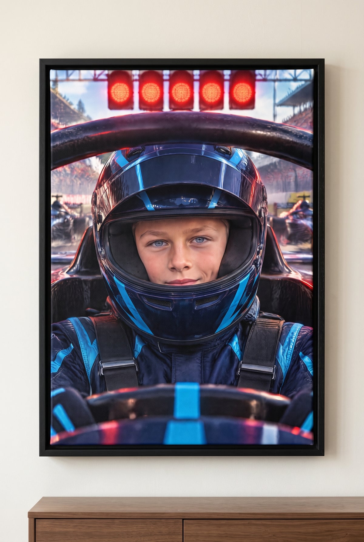 Race Car Driver Portrait cinematic cockpit edition floater-framed canvas on the wall