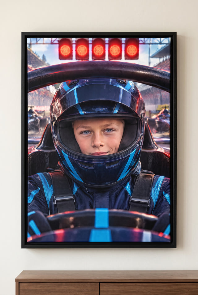 Race Car Driver Portrait cinematic cockpit edition floater-framed canvas on the wall