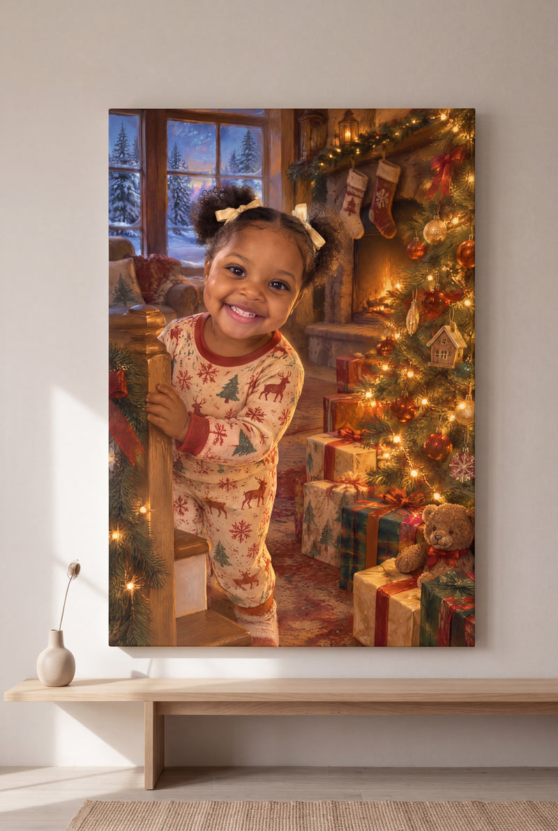 Christmas Morning Portrait stretched gallery-wrap canvas on the wall